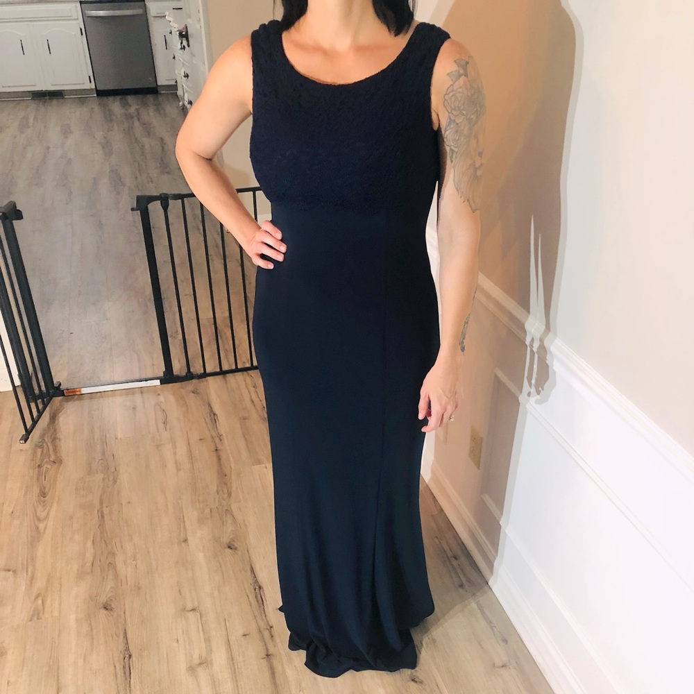 Lauren Ralph Lauren Evening Gown, Navy, Lace Front Detailing, Size: 8